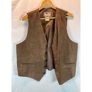 Vintage‎ Property Men's Western Brown Leather Nylon Button Vest Size L Pockets